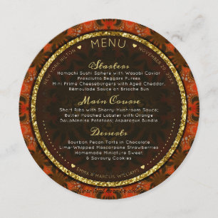 Cartões de menu de casamento do leste, Dourado, la