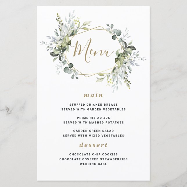 Cartões de Menu de Casamento Dourado Moderno Geomé (Frente)