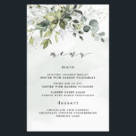 Cartões de menu de casamento Dusty Blue Greenery F<br><div class="desc">Design apresenta um buquê de verde-aquarela, eucalipto e um suculente sobre uma camada de aquarela azul empoeirada. Design também apresenta speck de ouro e verde pintados (impressos). Verifique as pré-visualizações da tela antes de fazer check-out para se certificar de que seus detalhes pessoais sejam impressão para sua satisfação. Você pode...</div>