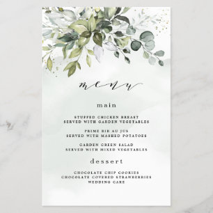 Cartões de menu de casamento Dusty Blue Greenery F
