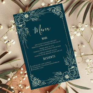 Cartões de Menu de Casamento Elegante Flor de Ouro
