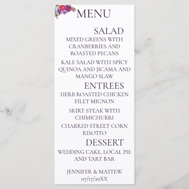 Cartões de Menu de Casamento Elegante para Caligra (Frente)