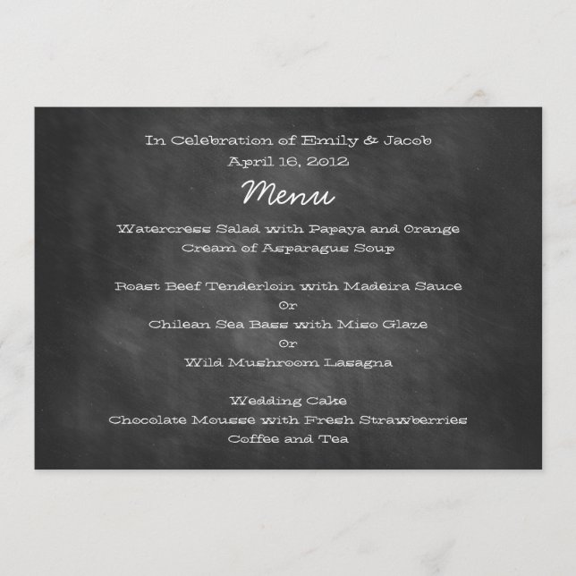 Cartões de Menu de Casamento em Quadro Negro (Frente)