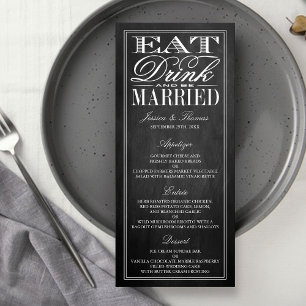 Cartões de Menu de Casamento em Quadro Negro Coma,