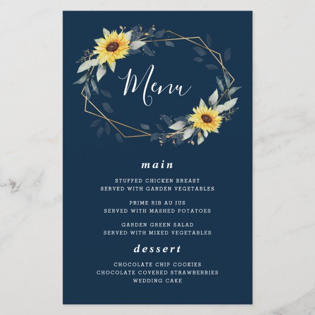 Cartões de menu de casamento geométricos azuis Mar (Frente)