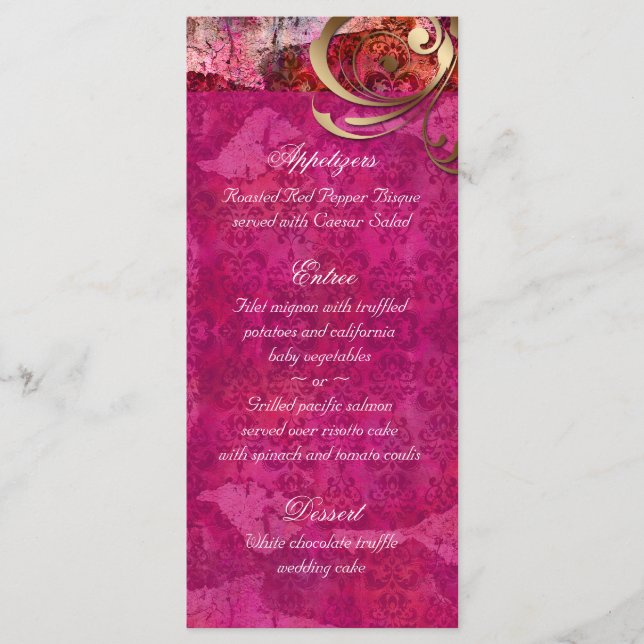 Cartões de Menu de Casamento Indiano Rosa Dourado  (Frente)