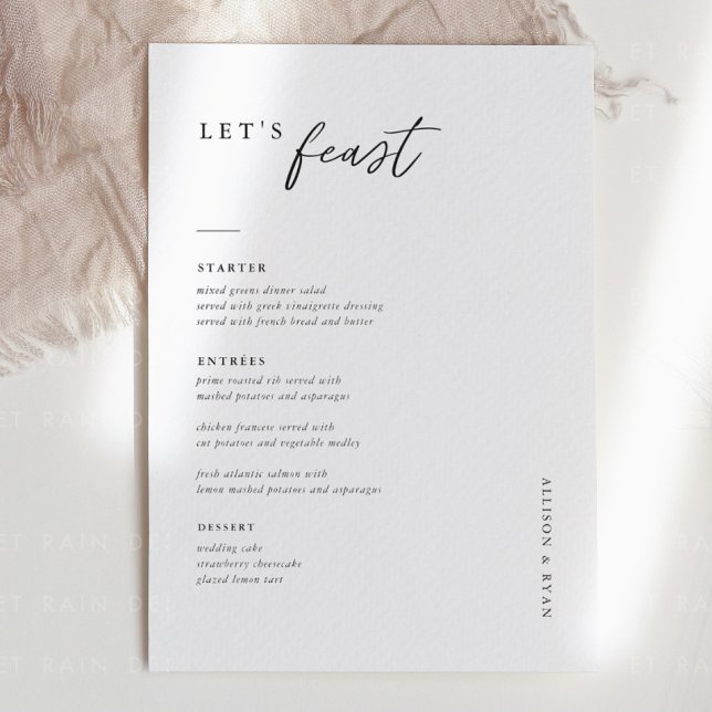 Cartões de menu de casamento minimalistas do Banqu (Criador carregado)