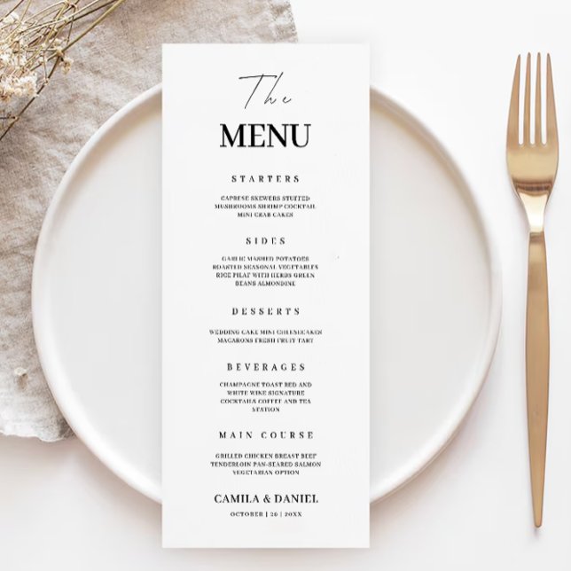 Cartões de menu de casamento minimalistas Modelo (Minimalist Wedding Menu Cards Template)