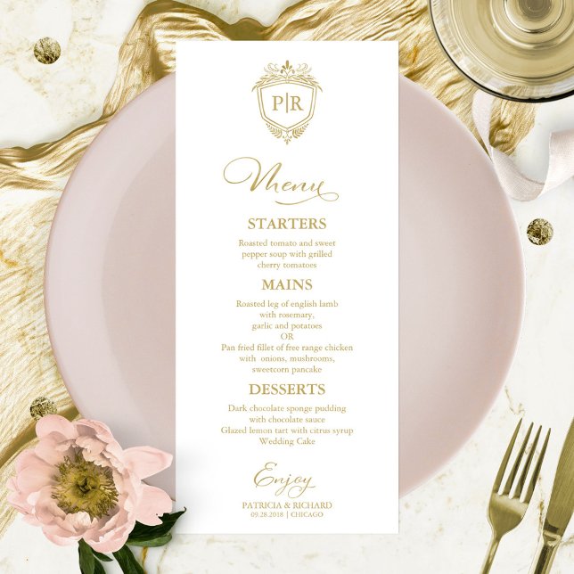 Cartões de Menu de Casamento Monograma com Letra D (Criador carregado)