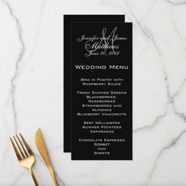 Cartões de Menu de Casamento Monograma Elegante (Criador carregado)