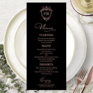 Cartões de Menu de Casamento Monograma Preto e Dou