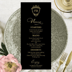 Cartões de Menu de Casamento Monograma Preto e Dou