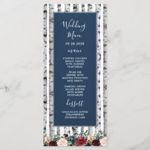 Cartões de Menu de Casamento Navy Azul Borgonha Ár