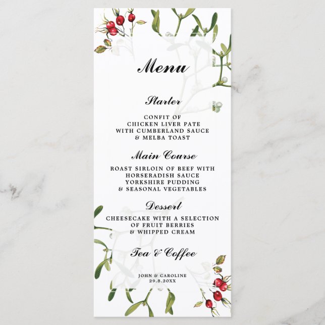 cartões de menu de casamento no inverno de bagas e (Frente)
