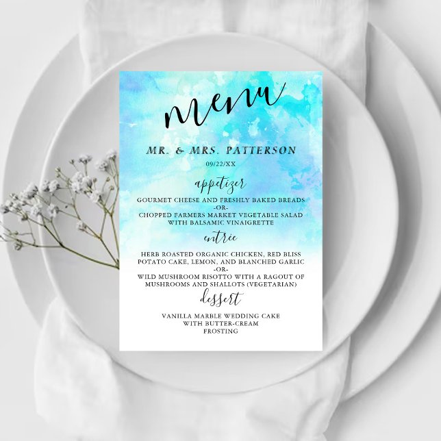 Cartões de Menu de Casamento Ombre Watercolor - Az (Criador carregado)