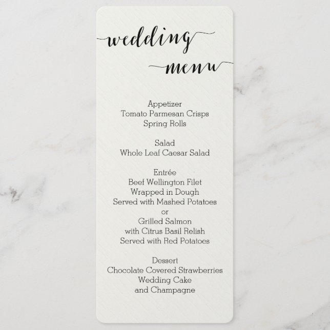Cartões De Menu De Casamento Para Caligrafia Preta (Frente)