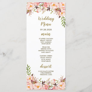 Cartões de Menu de Casamento Peony Blush Rosa e Do