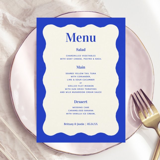 Cartões de Menu de Casamento por Onda Azul Moderno (Criador carregado)