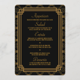 Cartões de Menu de Casamento Preto Art Deco