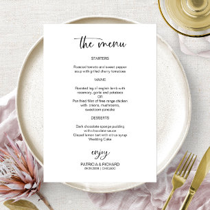 Cartões de Menu de Casamento Preto e Branco Elegan