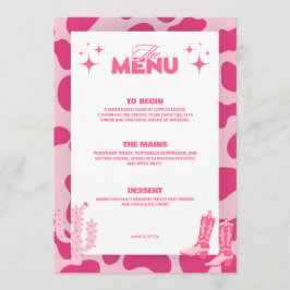 Cartões de Menu de Casamento Retro Cowgirl Disco R