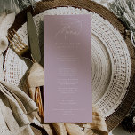 Cartões de Menu de Casamento Rosa-Rosa Charm Lilac<br><div class="desc">Estes elegantes cartões de cardápio de lilás, cor-de-rosa, são perfeitos para um casamento simples. A design moderna minimalista apresenta uma caligrafia eterno cor-de-rosa e romântica com estilo de conto de fadas boêmico, perfeita para um casamento de primavera ou jardim de verão. Este modelo de menu de casamento pode ser usado...</div>