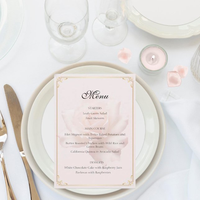 Cartões de Menu de Casamento Rosa Suave (Criador carregado)