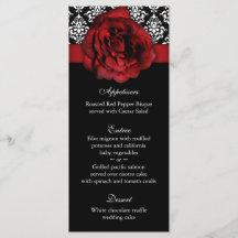 Cartões de menu de casamento - Rosa vermelha - Dam