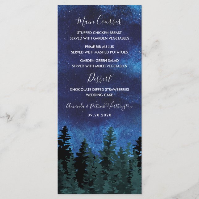 Cartões de Menu de Casamento Russo Pine Trees (Frente)