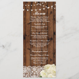 Cartões de Menu de Casamento Rústico com Renda de 