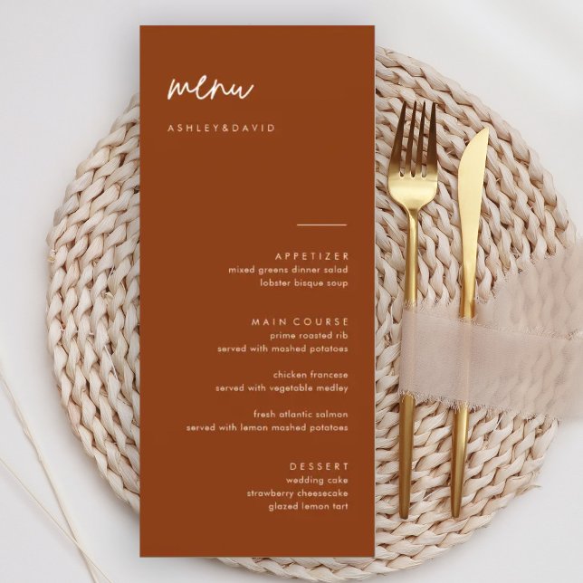 Cartões de Menu de Casamento Terracotta (Criador carregado)