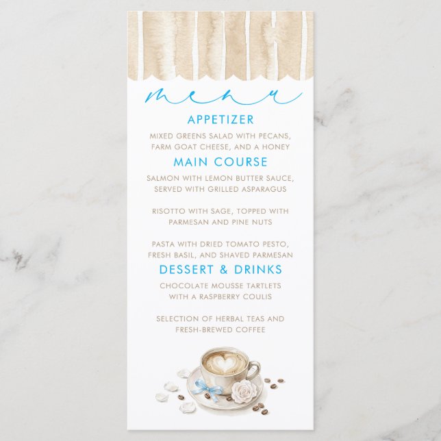 Cartões de Menu de Chá de Bebê Temático de Café La (Frente)