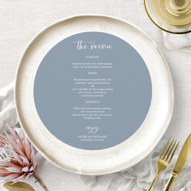 Cartões de Menu de Círculo de Casamento Azul Empoe (Criador carregado)