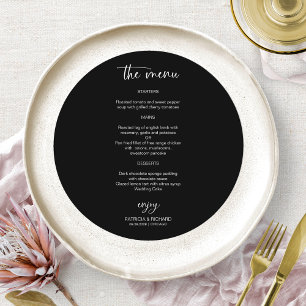 Cartões de Menu de Círculo de Casamento Preto e Br