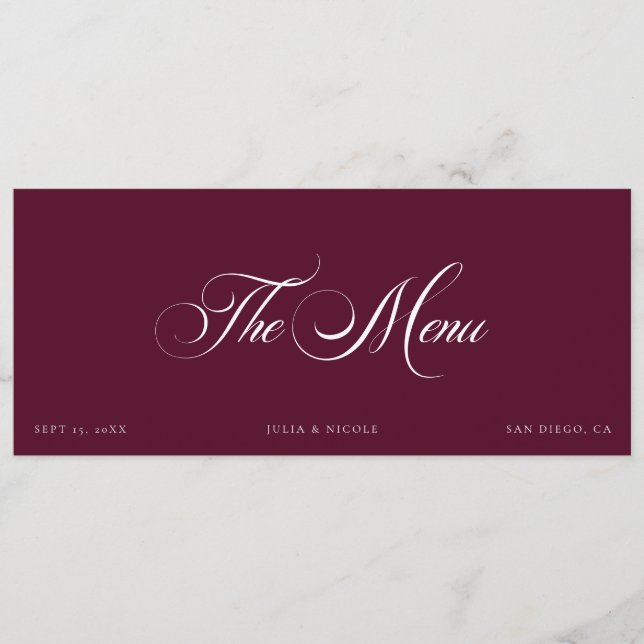 Cartões de Menu de Convidados de Casamento em Marf (Frente)
