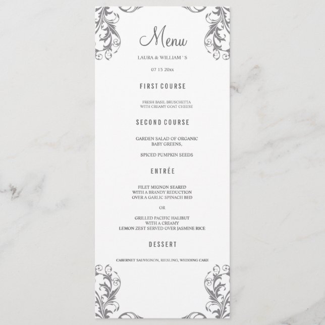 Cartões de menu de Janto de casamento | Estilo de  (Frente)