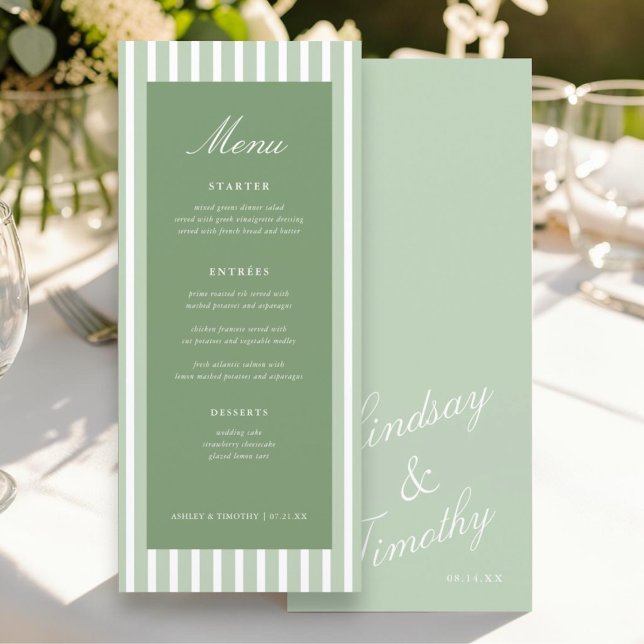 Cartões de Menu de Mesa de Casamento com Listras V (Criador carregado)