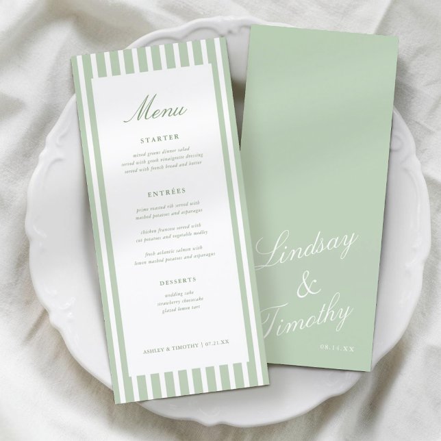 Cartões de Menu de Mesa de Casamento com Listras V (Criador carregado)