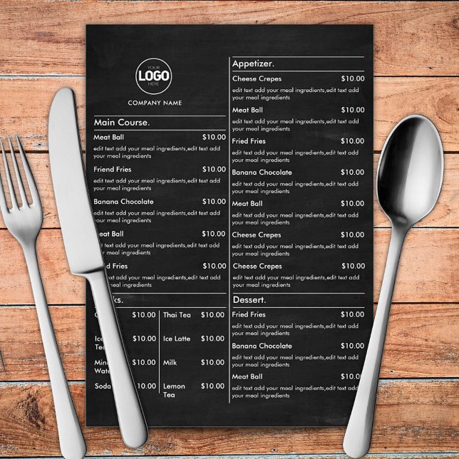 Cartões de Menu de Mesa de Loja de Giz Preto Plano (Criador carregado)