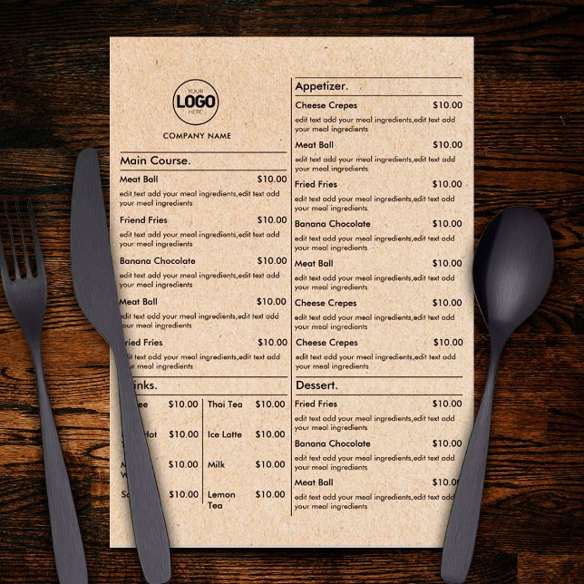 Cartões de Menu de Mesa de Restaurante de Papelão  (Criador carregado)