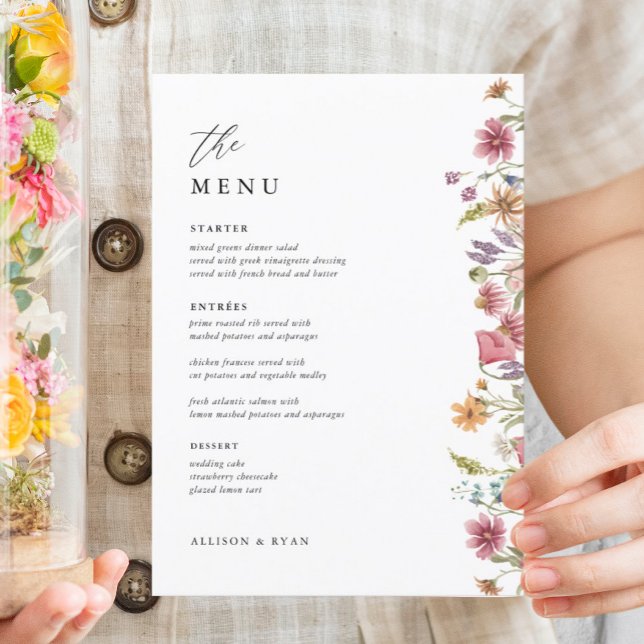 Cartões de menu de Mesa Floral 5x7" (Criador carregado)
