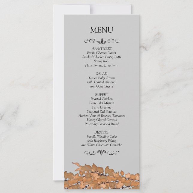 Cartões de Menu de Recepção de Casamento (Frente)