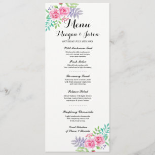 Cartões de Menu de Recepção de Casamento Florais E