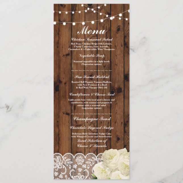 Cartões de Menu de Recepção de Casamento Rústico c (Frente)