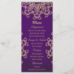 Cartões de menu do estilo púrpura e Dourada na Índ