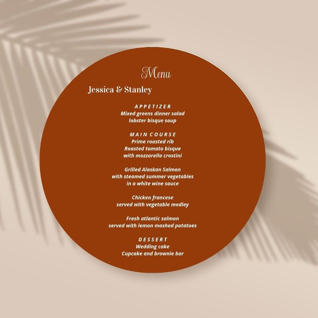 Cartões de menu do Terracotta Simples e elegante (Criador carregado)