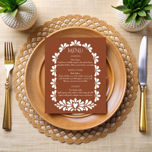 Cartões de menu fiesta talavera terracotta boho me (Mexican fiesta vintage talavera terracotta boho arch menu cards personalized menu cards )