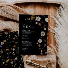 Cartões de Menu Flor Silvestre Boho Preto