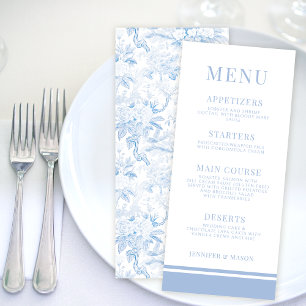 Cartões de menu florais de porcelana azul-chinesa