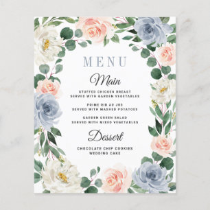 Cartões de Menu Floral de Casamento Floral, Cor-de